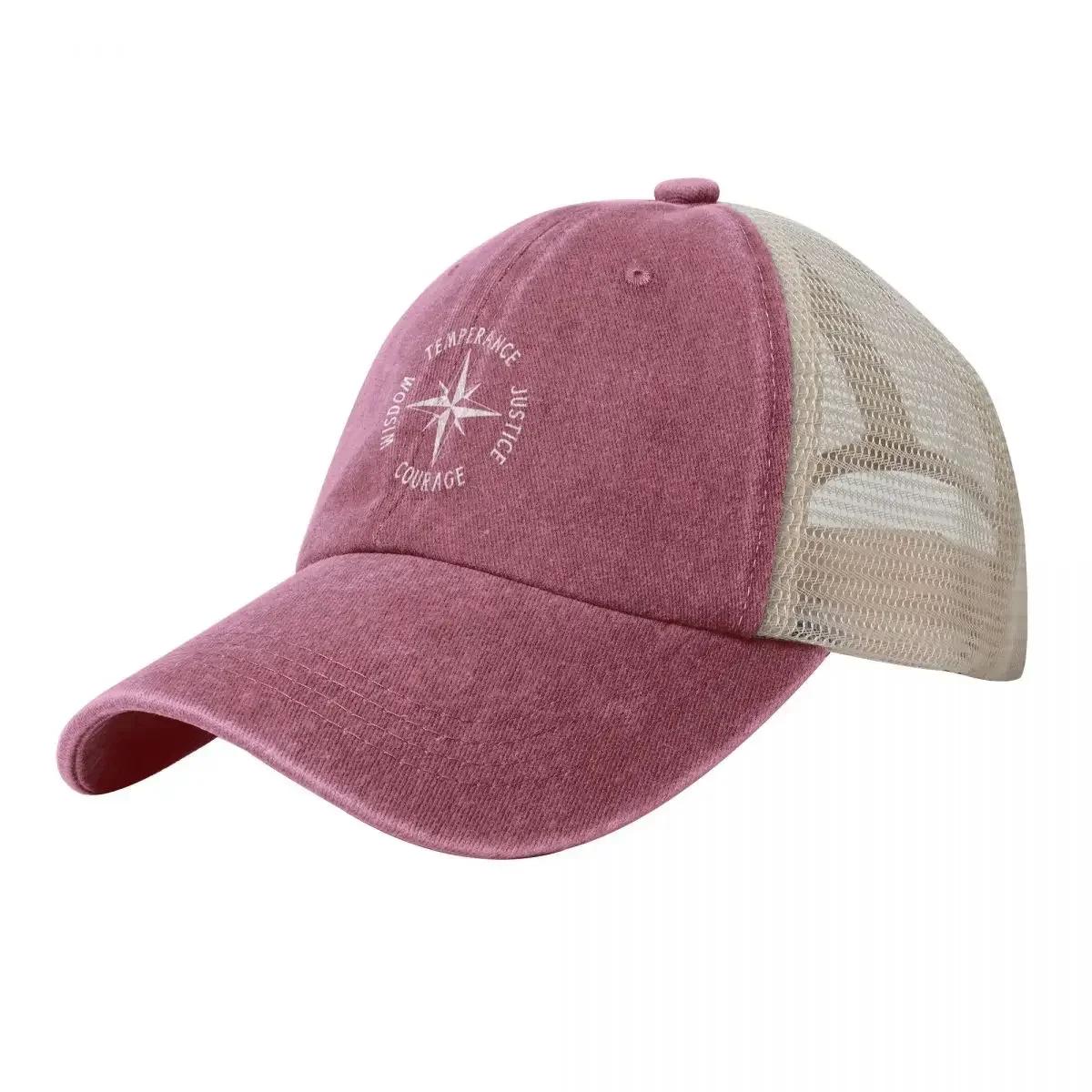 Four Stoic Virtues TEMPERANCE JUSTICE COURAGE WISDOM Compass Stoicism Cowboy Mesh Baseball Cap Custom Cap Hats For Unisex Womens