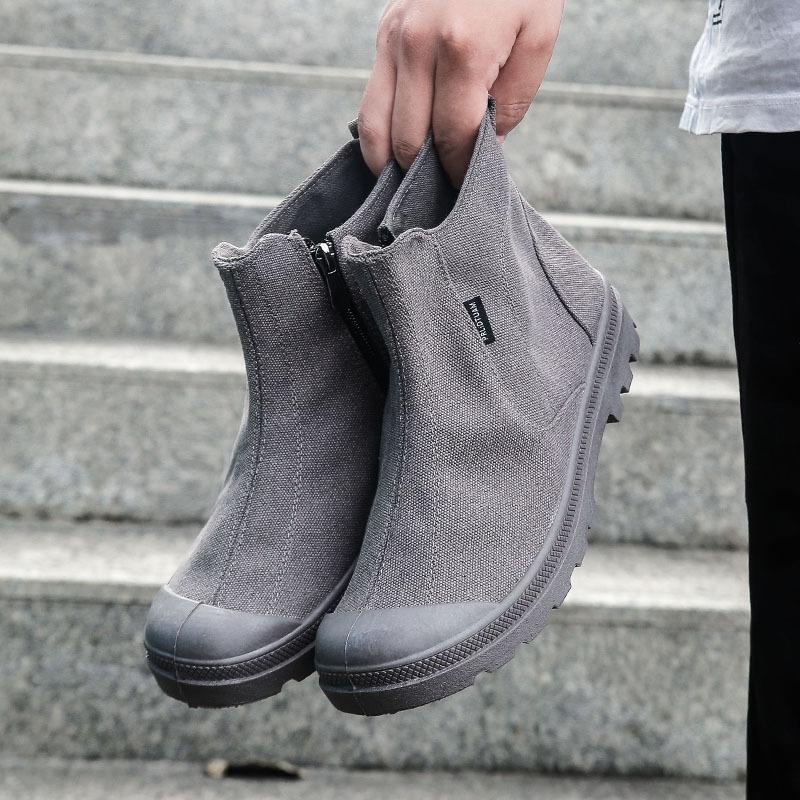 2025 Spring Autumn Canvas Shoes Mens Ankle Boots Flat Non-slip Cloth Shoes Breathable Brand Male Footwear Plus Size 45 D241