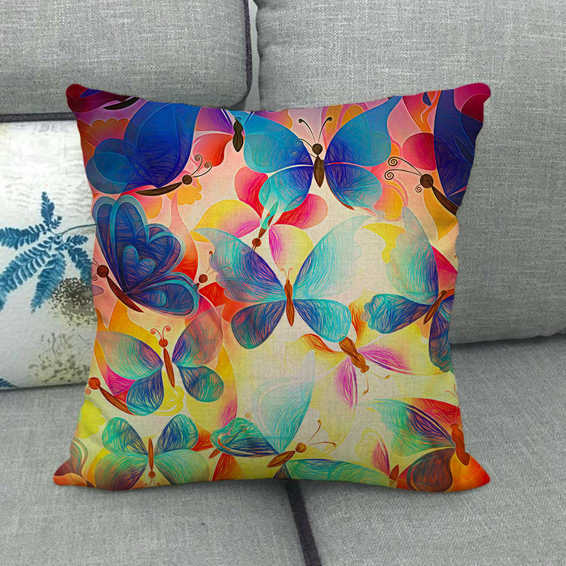 Colorful Butterfly Cartoon Insect Animal Digital Printing Short Plush Pillow Covers For Car Sofa Office Cushion Cover Home Goods