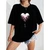 Weißes Oversized T-Shirt mit Herz-Blumenmuster und Text für Freizeitkleidung