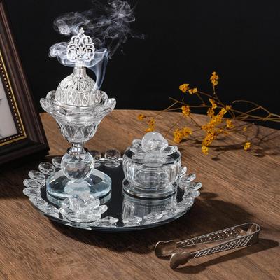 Glass Incense Burner Set, Arabian Holder, with Tong, Attractive, Tabletop Ornament