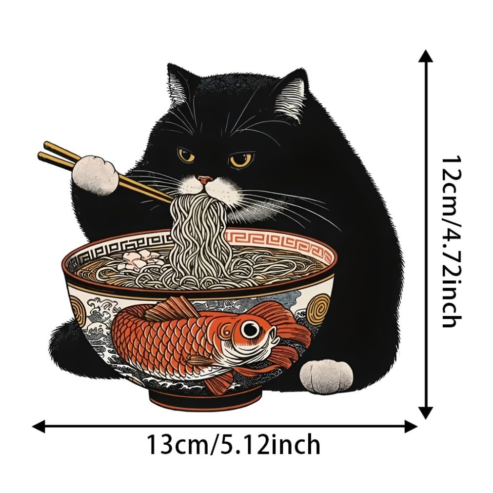 2 Pieces 13x12cm Black Cat Eating Ramen Funny Waterproof Vinyl Car Decal Exterior Decor