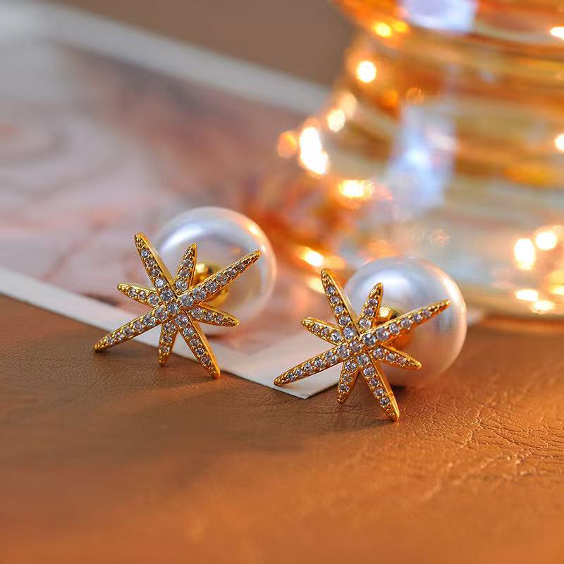 

Модные серьги-пусеты Звездный взрыв с жемчугом - Стильный, супер блестящий дизайн для женщин