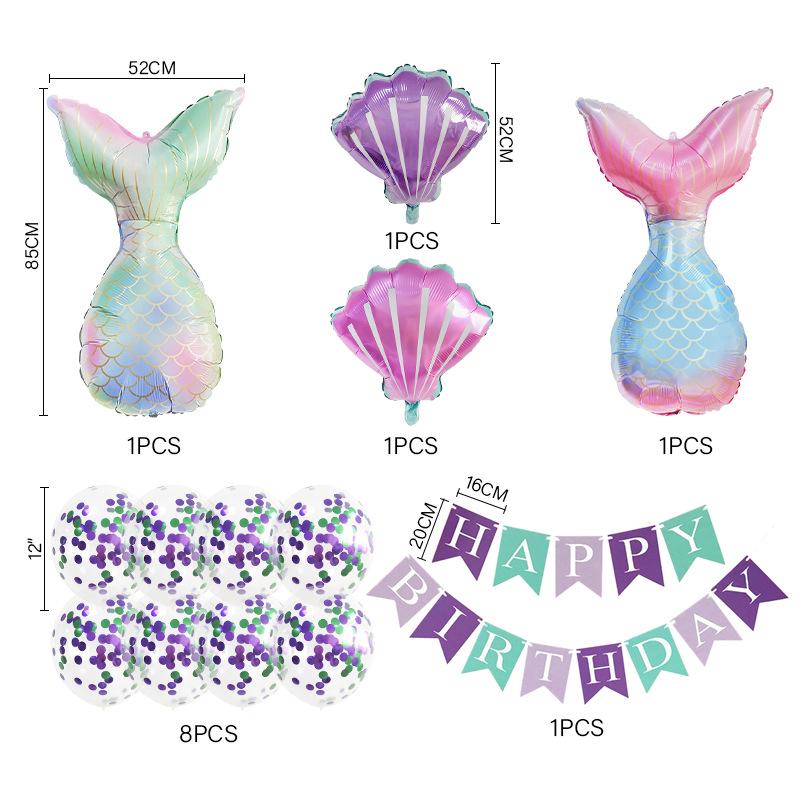 Gradual Change Mermaid Theme Balloon Kit Dream Children'S First Birthday Badge Combination Set