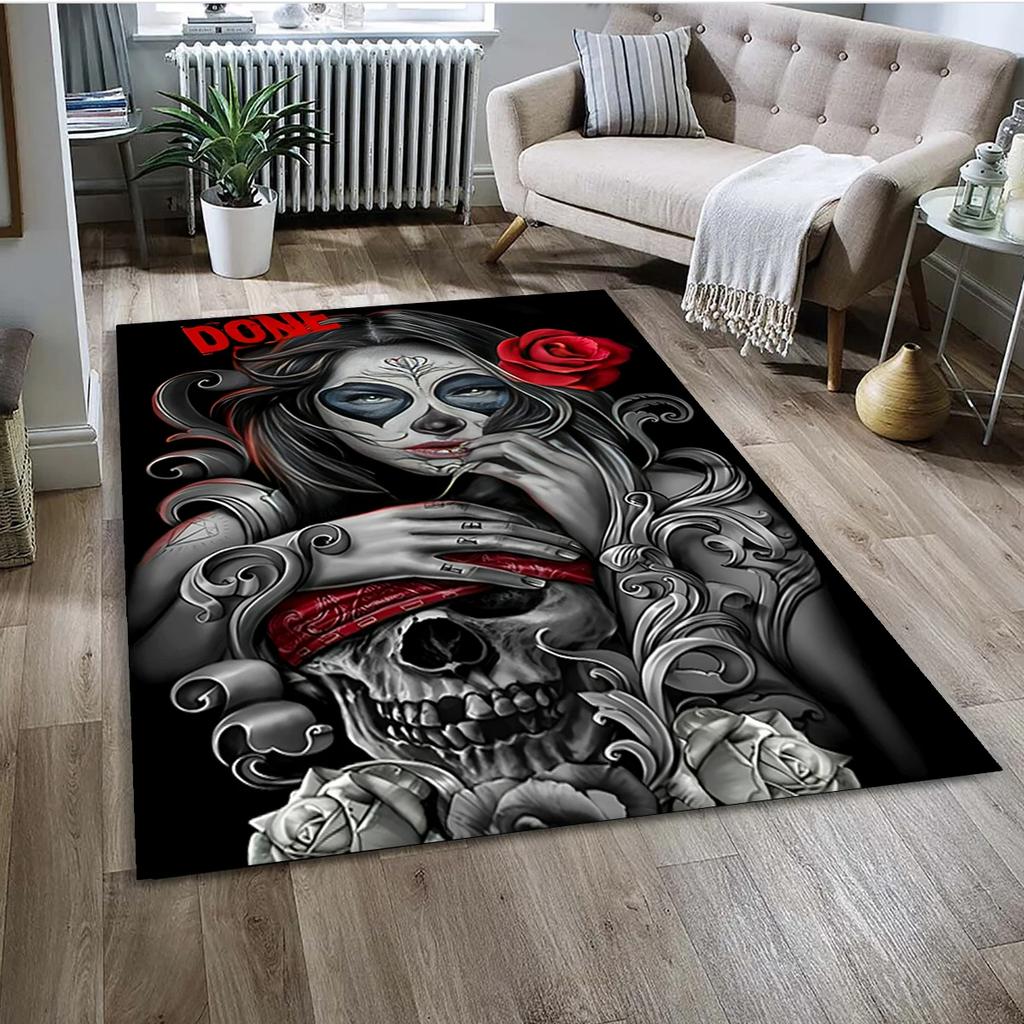 Gothic Female Skull Horror Dead Girl Floor Mat 3D