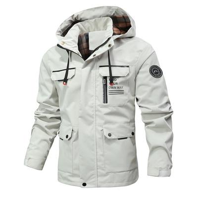 Men's Softshell Jacket, Spring and Autumn Multi-Pocket Hooded Jacket, Waterproof and Windproof Outdoor Jacket for Hiking and Camping