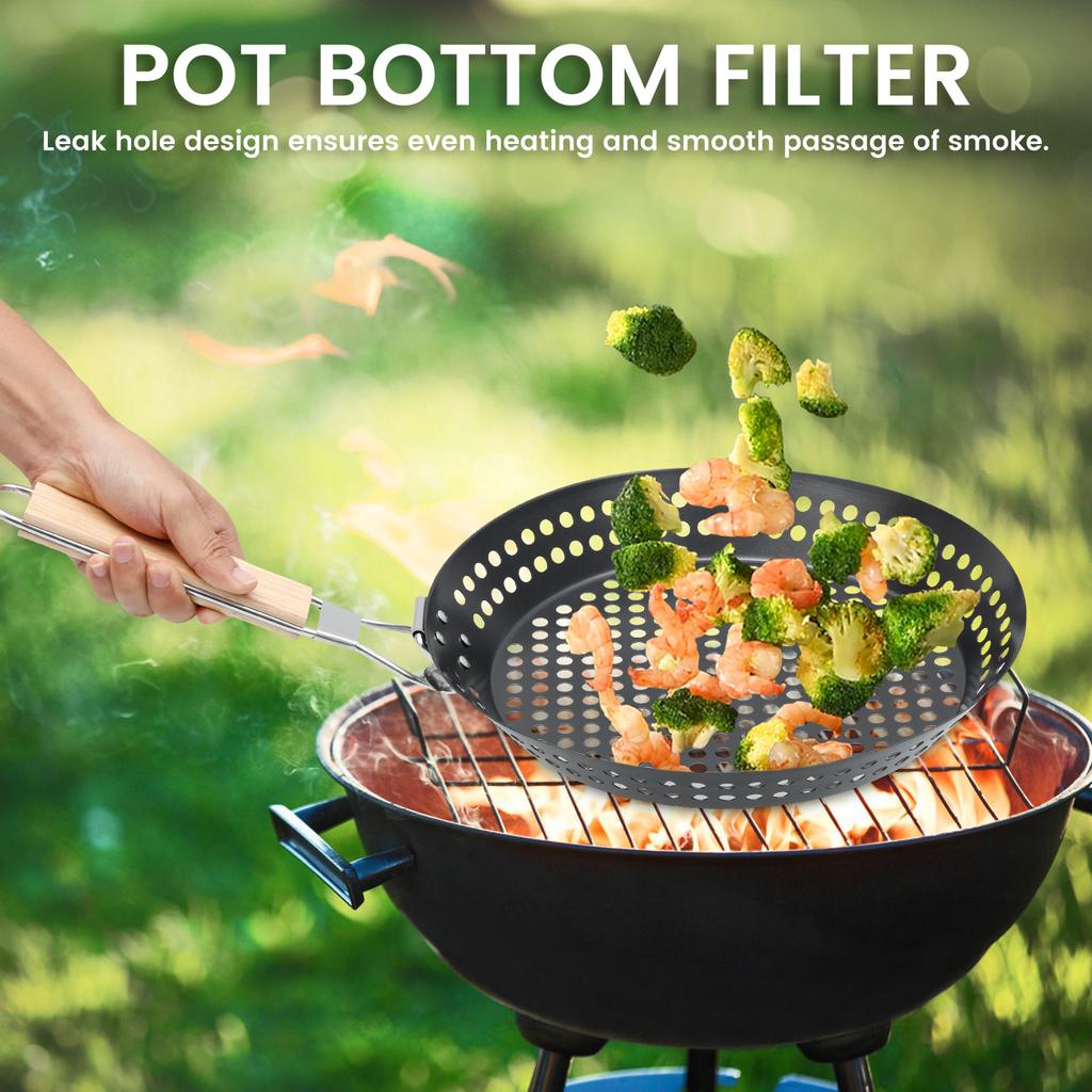 Folding Grill Pan Nonstick Grill Skillet Barbecue Grill Pans With Wooden Handle Heat Resistant Grill Skillet for Home Outdoor
