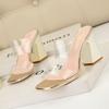 Fashion 2025 Summer Women Block Fetish 8.5cm High Heels Nude Mules Transparent Thick Sandals Female Pumps Clear Low Heels Black Shoes