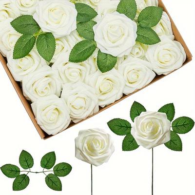 A 54 Pieces Fake Rose Bouquet Containing 50 Roses and 4 Leaves - Perfect for DIY Wedding Bouquets, Centerpieces, Home Decor, Weddings, Parties