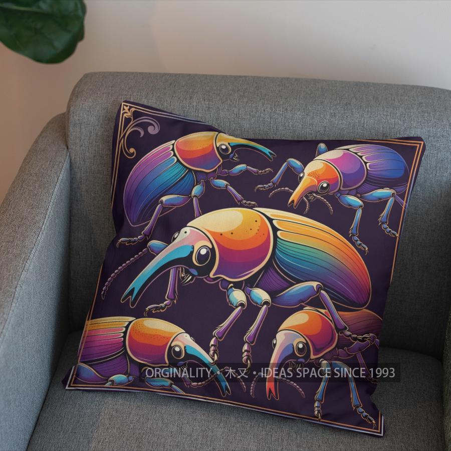 2D Colorful Beetles Decorative Digital Print Pillow Pattern Cushion Cover Suitable For Sofa Bedroom Car Pillow Cover
