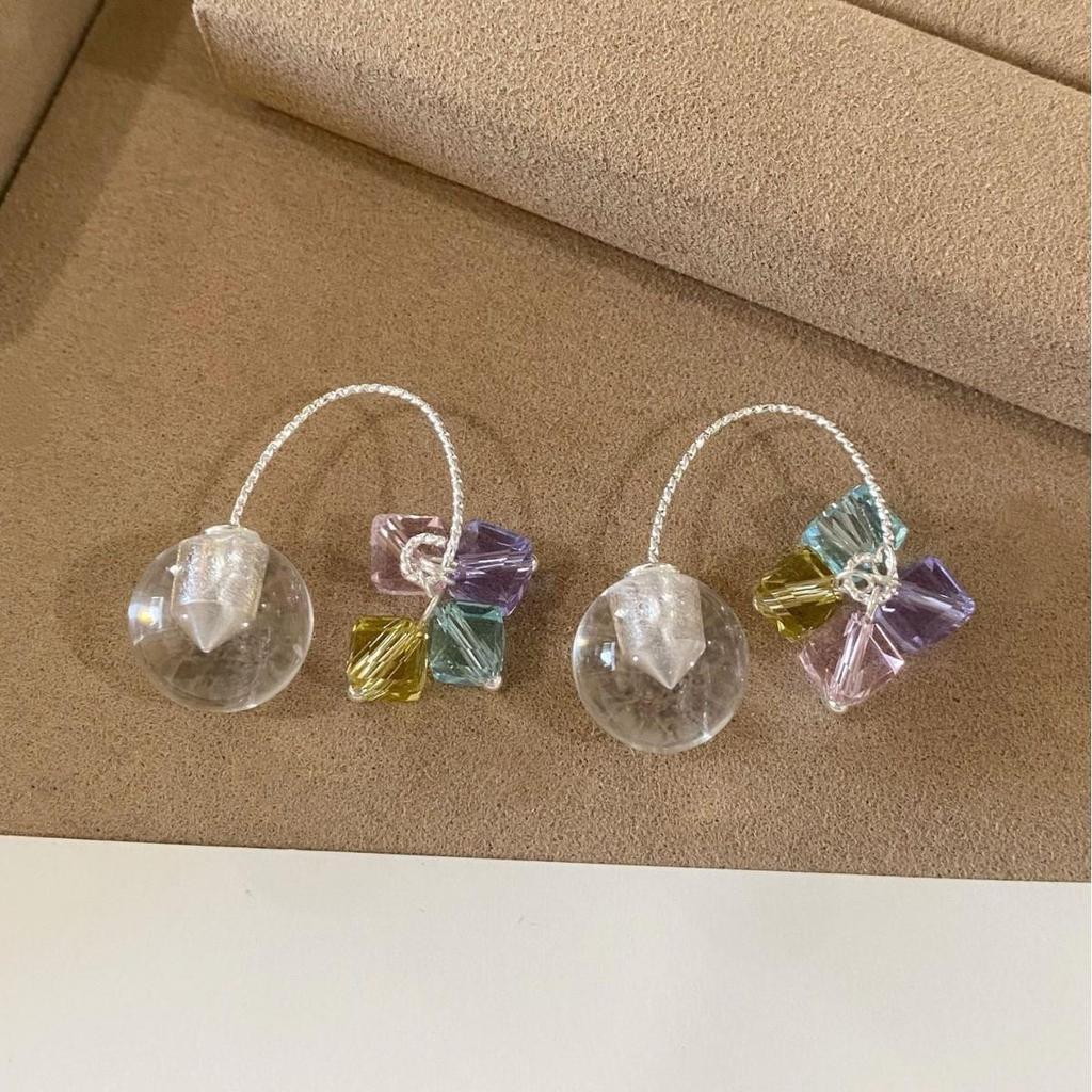Dopamine Color Crystal Ball Multi-Wear Earrings - Sweet, High-End Ear Hook Design