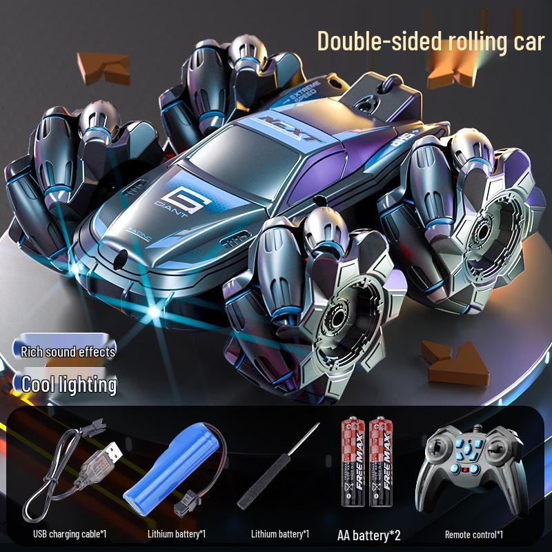 2.4G Remote Control Double-Sided Stunt Car: 360° Rotating Drift with Lights – Children s Toy Gift Basic - No Batteries