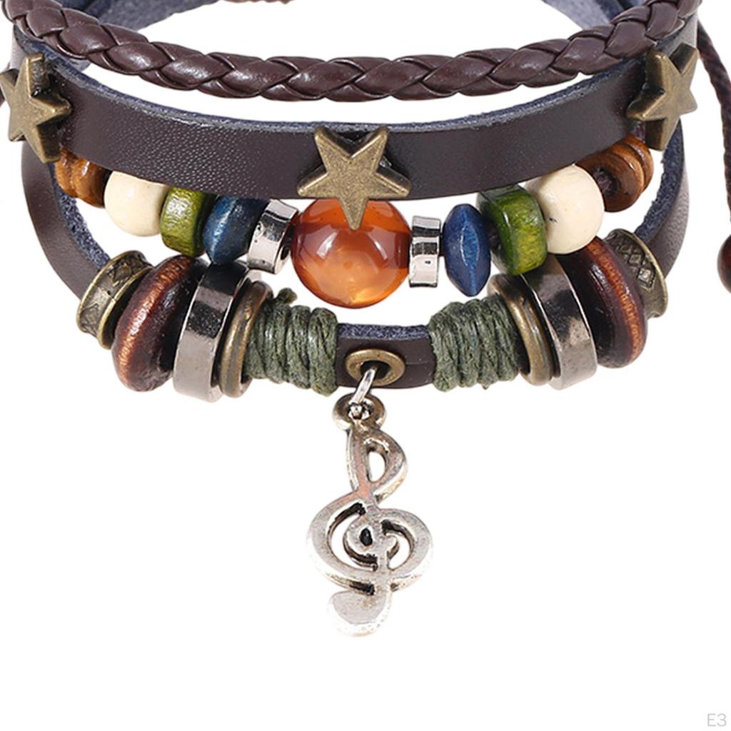 PU Leather Bracelet Musical Note Charm Pendant for Gift Party Daily