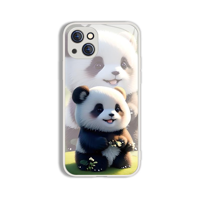 Ins Panda Is Suitable for Apple 15pro Mobile Phone Case Iphone17 High Transparent Glass Case 12promax Cute Cartoon