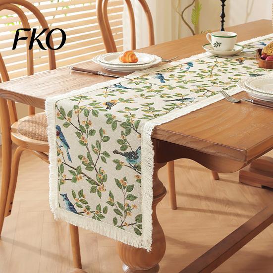 Fringed Edge Table Runner Runner, Vintage Floral Printed with Durable Edges, Protects from Heat Scratches Spills