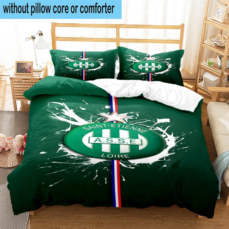 3PCS Green Saint-Etienne Football Bedding Set,Including 1pc Duvet Cover And 2pcs Pillowcases Perfect for Bedroom, Dormitory, Fan Christmas Gift