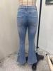 Cross-border Women's Mid-Waist Elastic Slimming Flare Bow Lace-up Jeans