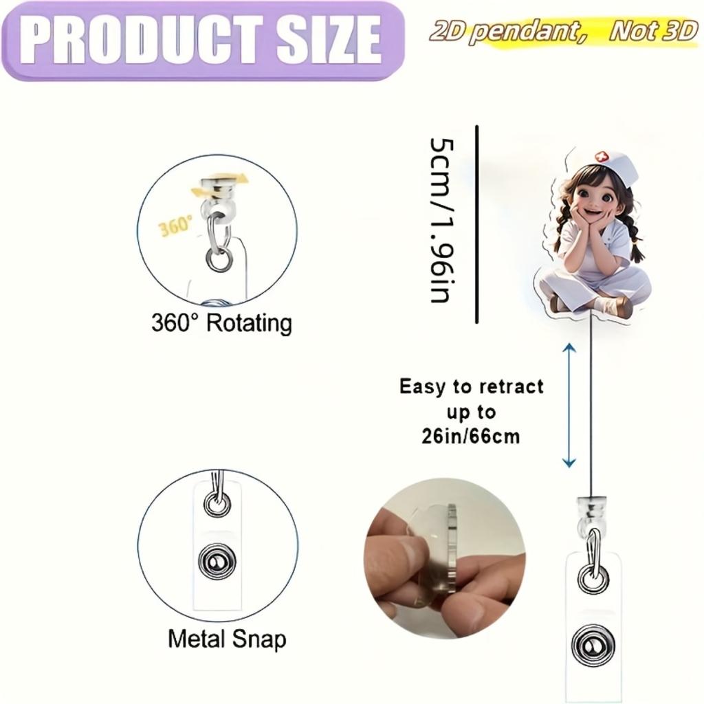Cartoon Smiling Nurse 2D Flat Acrylic Retractable ID Clip, Sturdy Badge Holder For Nurses And Medical Learners, Essential Daily Nurse Accessory