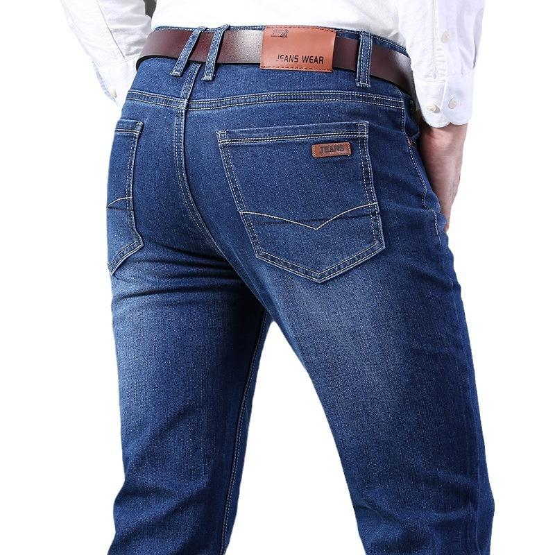 Men's Thick Stretch Denim Trousers for Autumn/Winter Slim-Fit Straight Leg Business Casual Plus Size Long Trousers