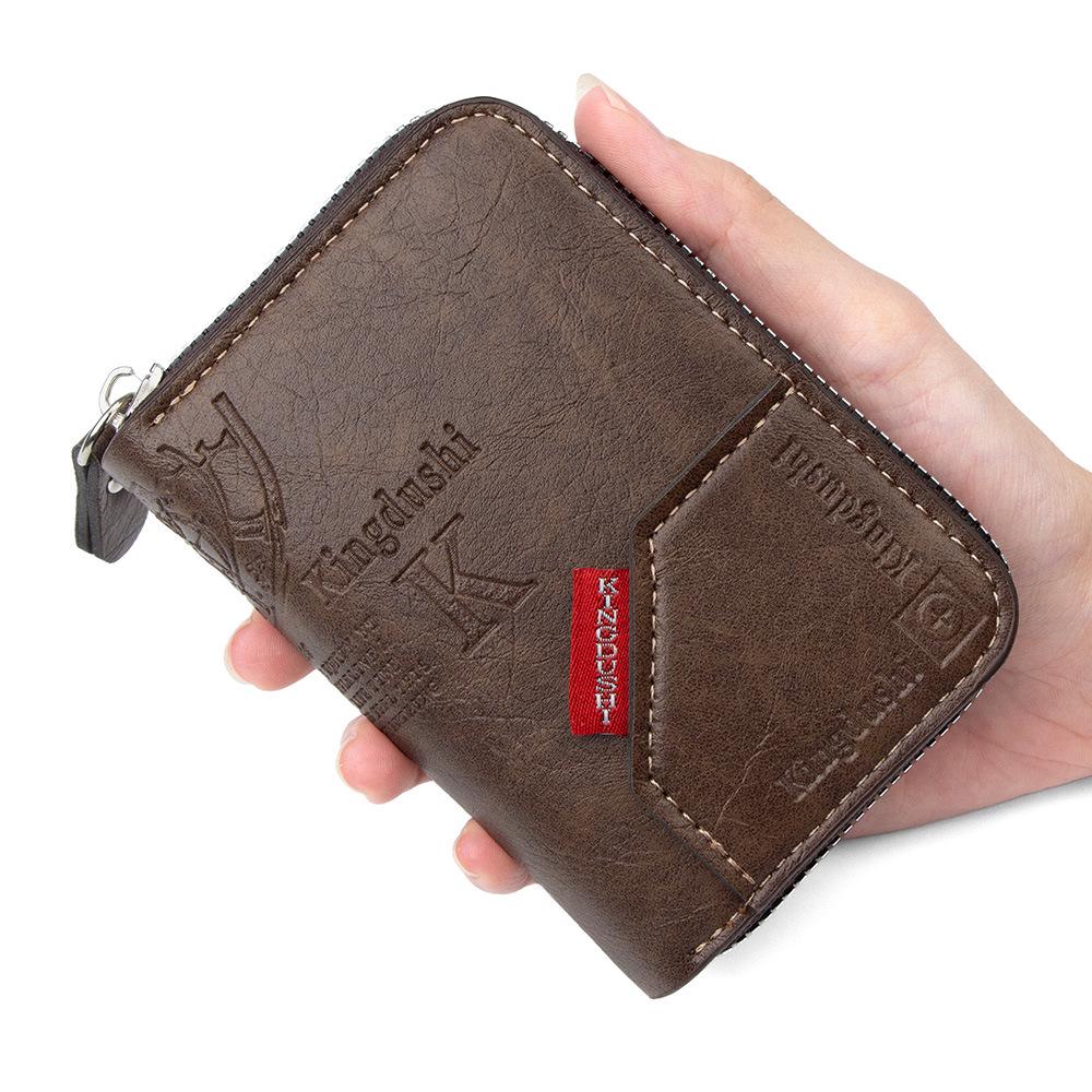 Męski Retro Wielofunkcyjny Krótki Portfel na Karty i Monety z Zamkiem Błyskawicznym
