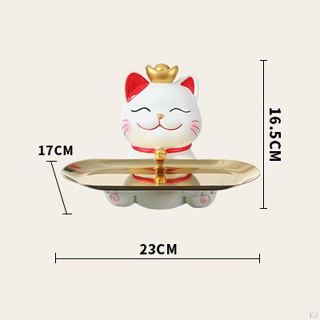 Cat Statue Desktop Organizer Animal Sculpture Jewelry Trinket Tray Key for Entryway Table