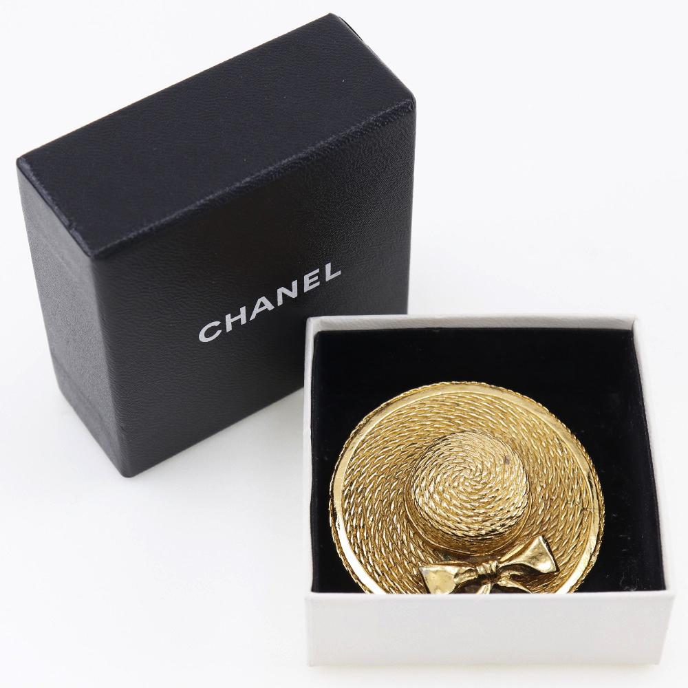 Chanel Straw Hat Brooch Plated Gold 36g Women Used