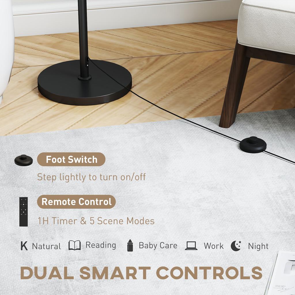 Floor Lamp with Remote, Height Adjustable Standing Lamp with Linen Shade, Dimmable with 3000K-6000K Adjustable Colour Temperatures