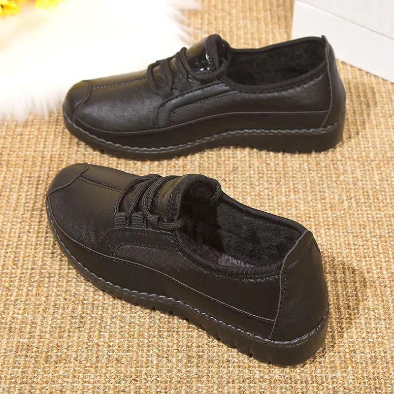 Damen Baumwollschuhe Winter Leder wasserdichte Stoffschuhe Fleece warme Baumwollstiefel