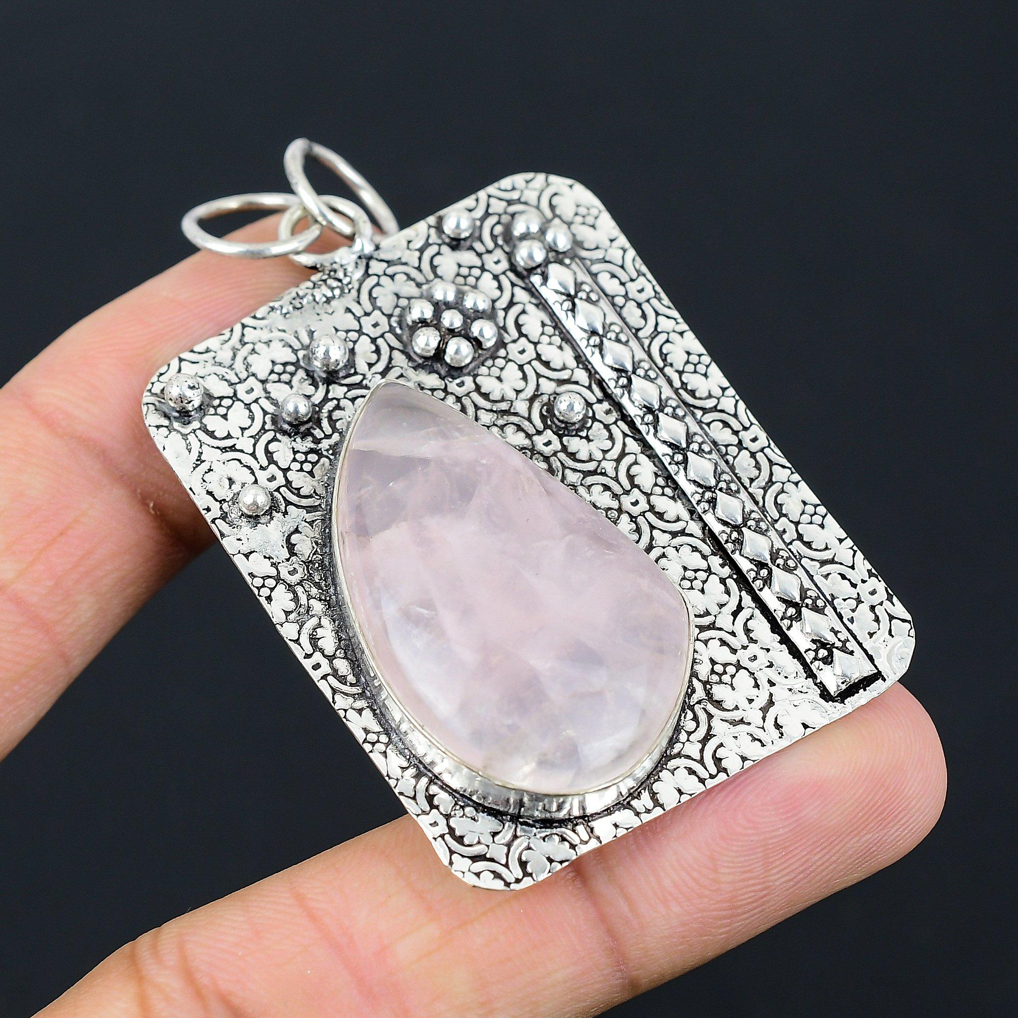 Daughters Day Deal Sterling Silver Rose Quartz Stone Heart Chakra Unique Pendant