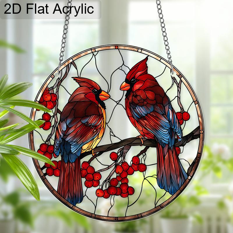 Acrylic Cardinal Bird Suncatcher Stained Glass Effect Window Hanging Ornament Bird Lover Gifts for Mom Grandma