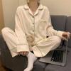 Women Long Sleeve Trousers Soft Pajamas Dormir Lounge Sleepwear Solid White Pajama Bedroom Home Clothes Female Pyjamas