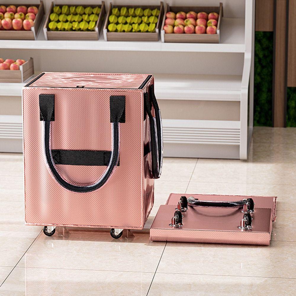 Long Handheld Roller Skating Shopping Bag Foldable Portable Shopping Trolley Zipper Closure Large Capacity Pull Cart with Wheels