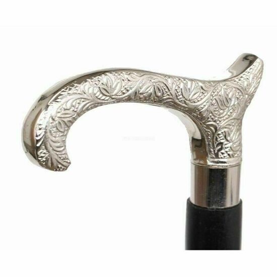 

Antique Solid Brass Engraved Head Handle Victorian Wooden Walking Stick Cane M аэро