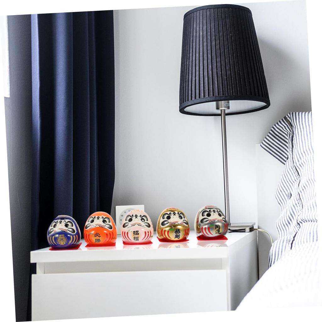 YARDWE Japanese Ceramic Daruma Egg Lucky Decorations for Car and Home Exquisite Traditional Crafts for Wealth and Set of 5 Figurines, Decor, Design,