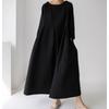 New Women's Plus Size Cotton Linen Dress, Loose Fit Round Neck Long Sleeve Knee-Length Pullover, Japanese Korean Forest Girl Style Casual Summer Dress