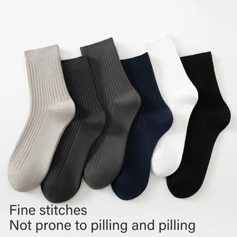 5 Pairs Moisture Wicking Sports Socks With Ribbed Knitted Design Breathable Solid Color Middle Calf Socks For Men Women