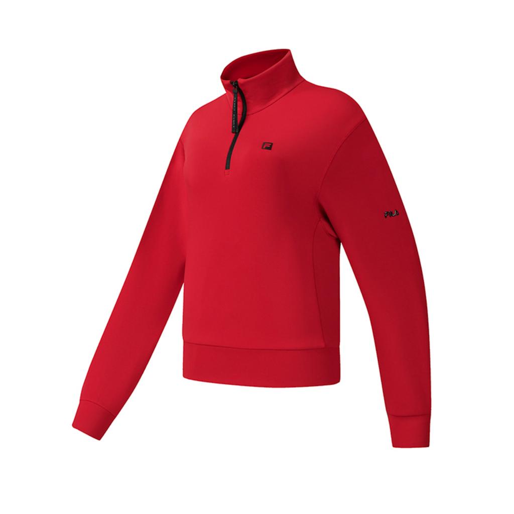 FILA Fitness Classic Simple Sports Training Casual Comfortable Versatile Half-Zip Knit Pullover Sweatshirt Women sweatshirt Hot-Red A11W611208FRD