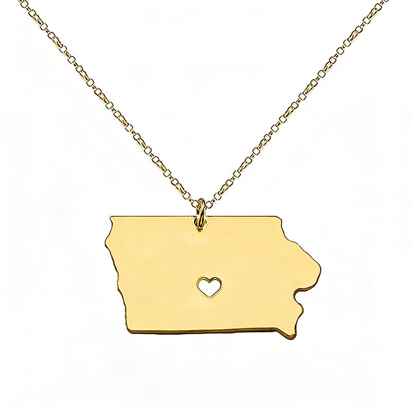 

United States Lowa Map Pendant Necklace For Women Men Stainless Steel Jewelry Accessories золотой