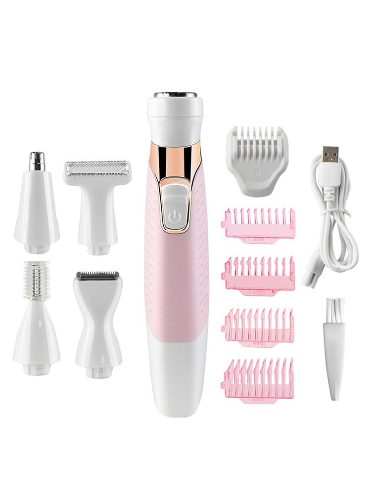 

Портативный многофункциональный женский эпилятор для удаления волос безболезненный 5 в 1 женский триммер бритва для бровей лица подмышек розовый