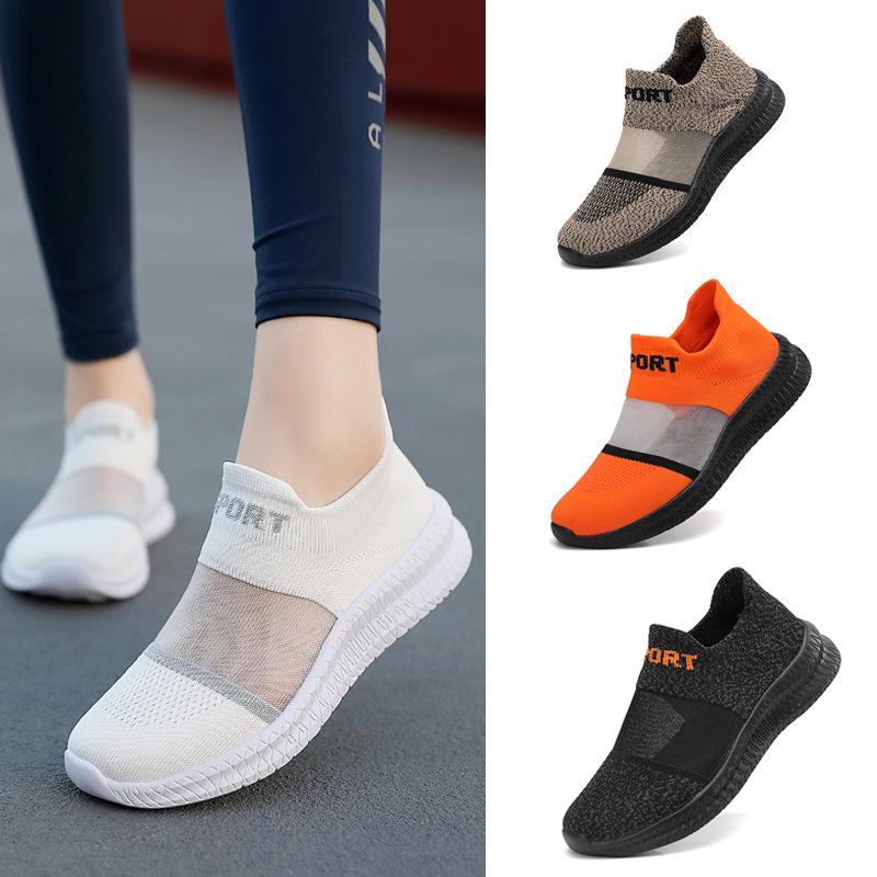 Large Size One-pedal Women's Shoes Mother Shoes Summer Fly-woven Breathable Single Shoes Lightweight Soft-soled Socks Shoes Mesh Men