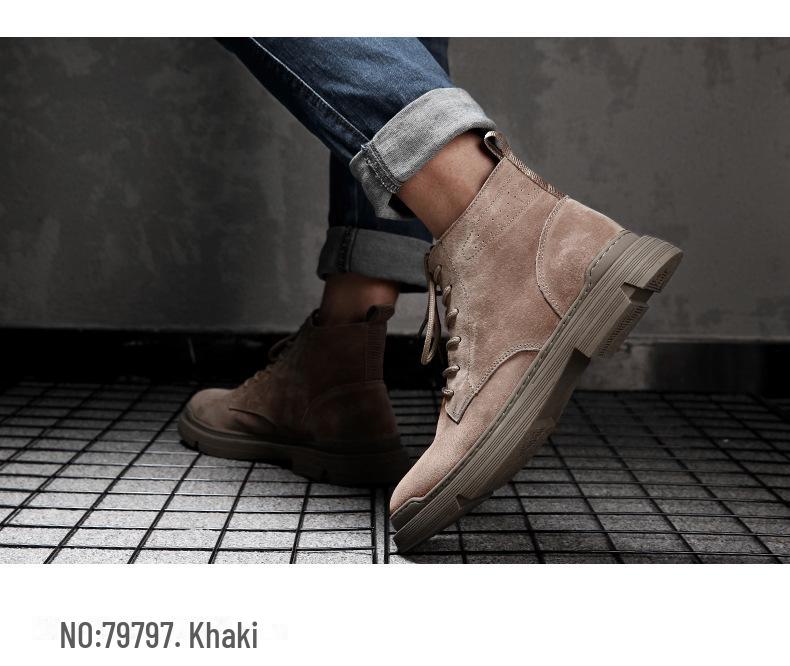 Men's Genuine Leather High-Top Martin Boots - Velvet Lined, Warm, British Style Desert Work Boots