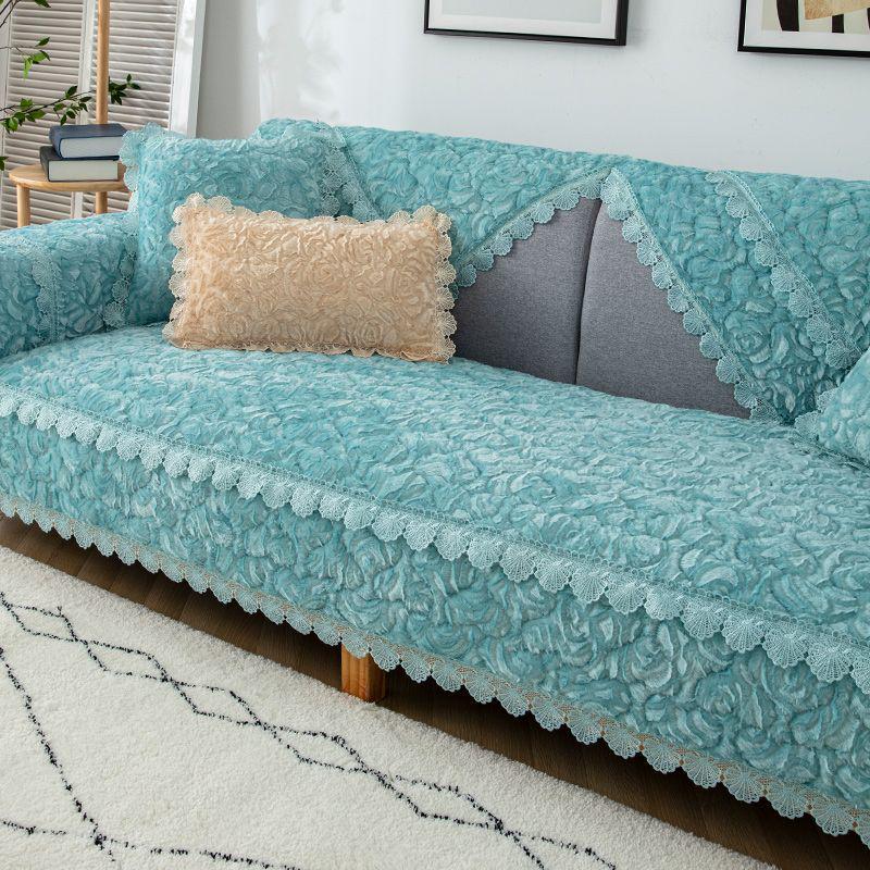 Nanji Ren Plush Sofa Cushion Cover - Winter Full Coverage, Simple Modern Design for Living Room.
