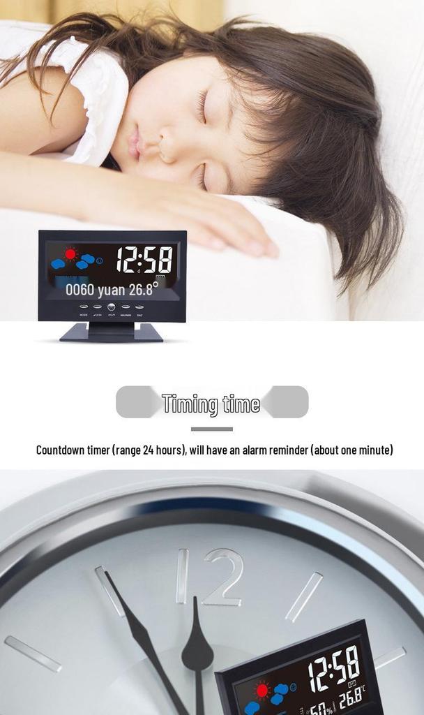 Creative Temperature & Humidity Alarm Clock with Voice-Activated Backlight for Bedroom or Office