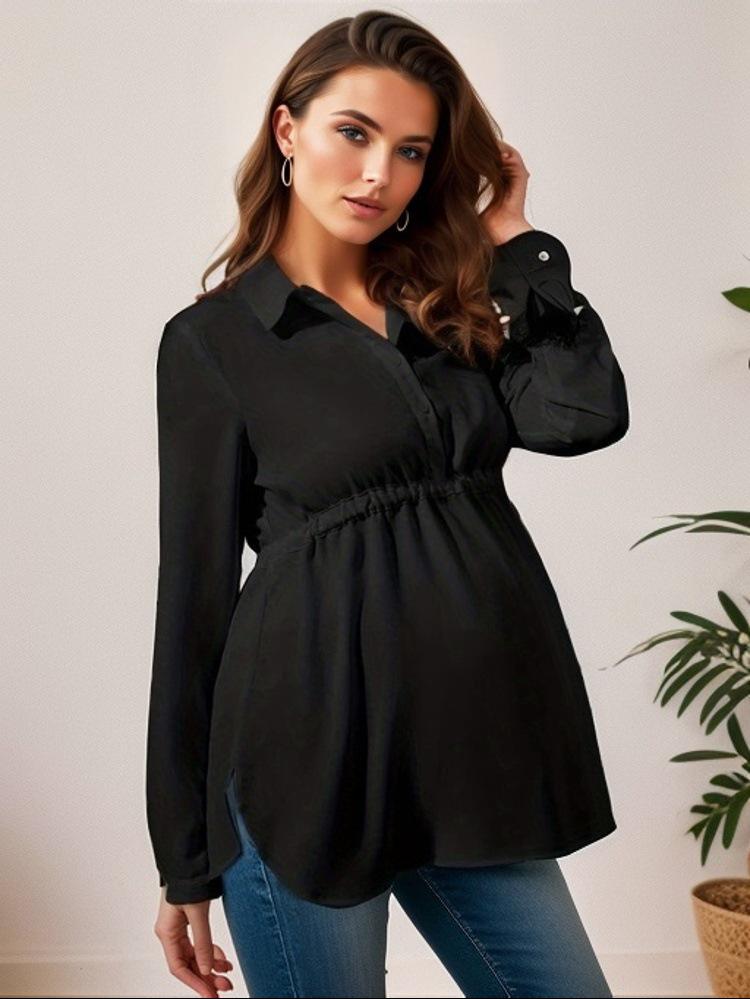 2022 Solid Color V-Neck Long-Sleeved Maternity Top