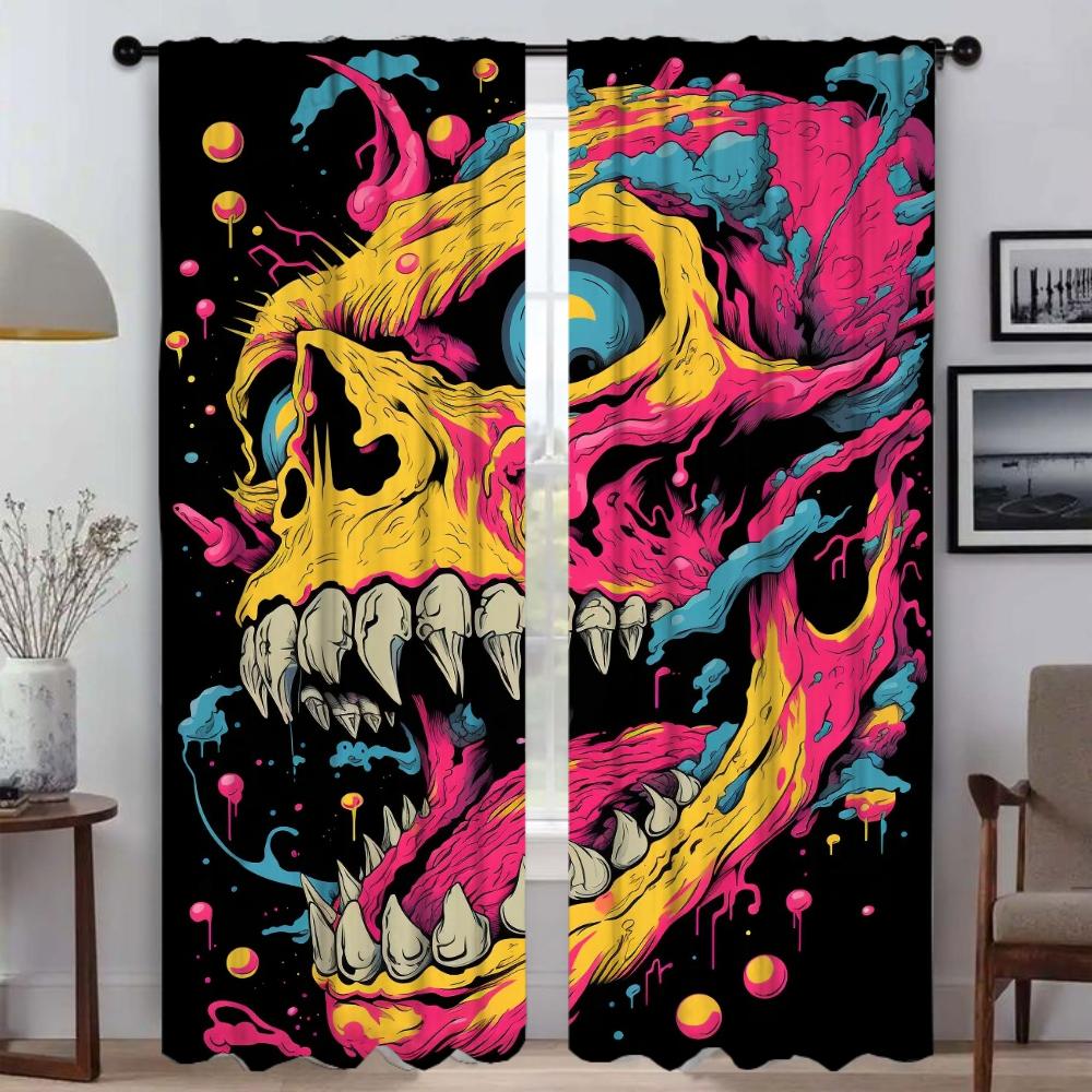 

Мультфильм Череп Иллюстрация Хэллоуин Украшения Тюль для Спальни Противомоскитные Шторы для Гостиной Разделительные Шторы Камера W50xH70cmx2pcs-CL