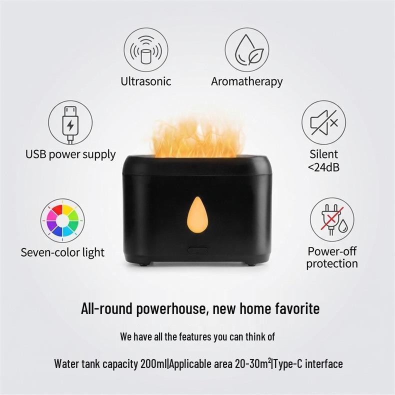 Silent Aromatherapy Flame Humidifier with Atmosphere Lamp for Bedroom