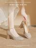 A straight buckle platform fine flash spring new high heels Mary Jane premium sense square toe block heels women