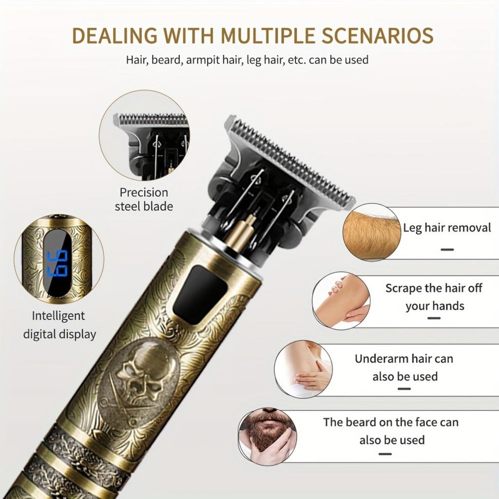 Professional Hair Clipper with LED Display, Electric Shaver, Beard Trimmer, USB-C Charging Cordless Long Hair Trimmer with Comb/beard Trimmer Kit