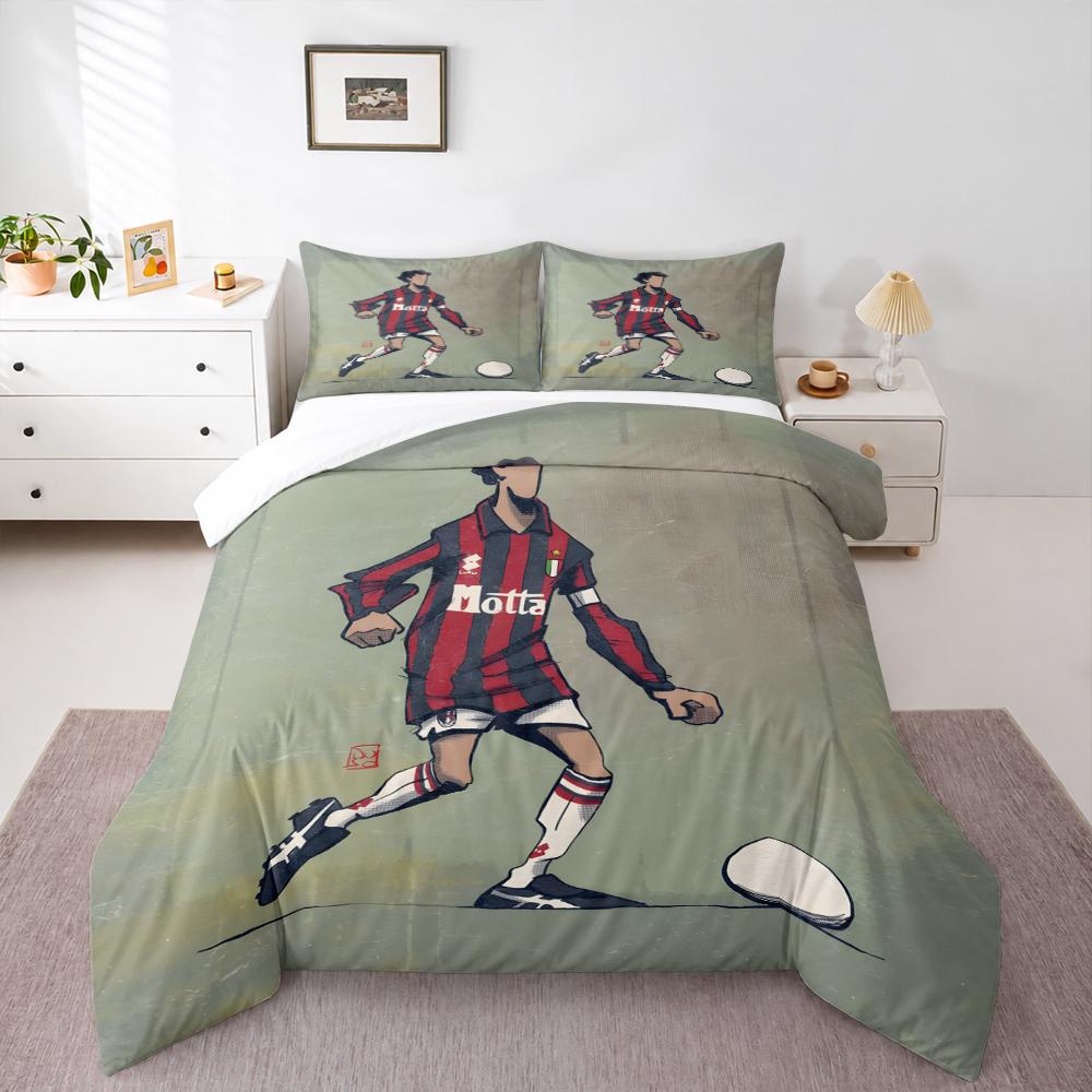 Duvet Cover Set AC Milan Retro Motta Jersey Red Black Striped Captain Armband Football Player Vintage Poster Art Print for Men Fan Gift