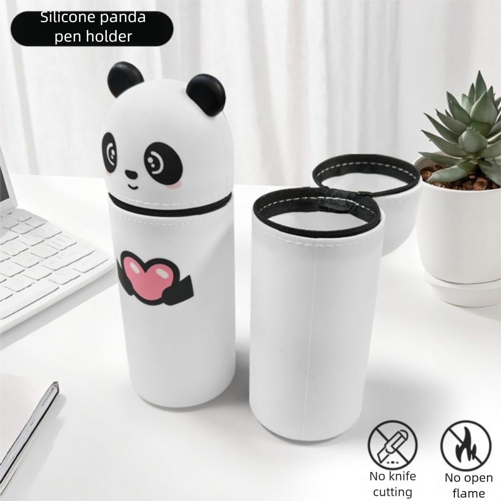Cartoon Foldable Pencil Case Animal Shape Silicone Stationery Organizer Dirt Resistant Rabbit Panda Pencil Holder for Students